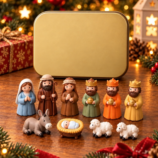 (🎁Last Day 50% OFF)✝️Mini Nativity Scene Keepsake Tin — Pocket-Sized Christmas Holy Family Set