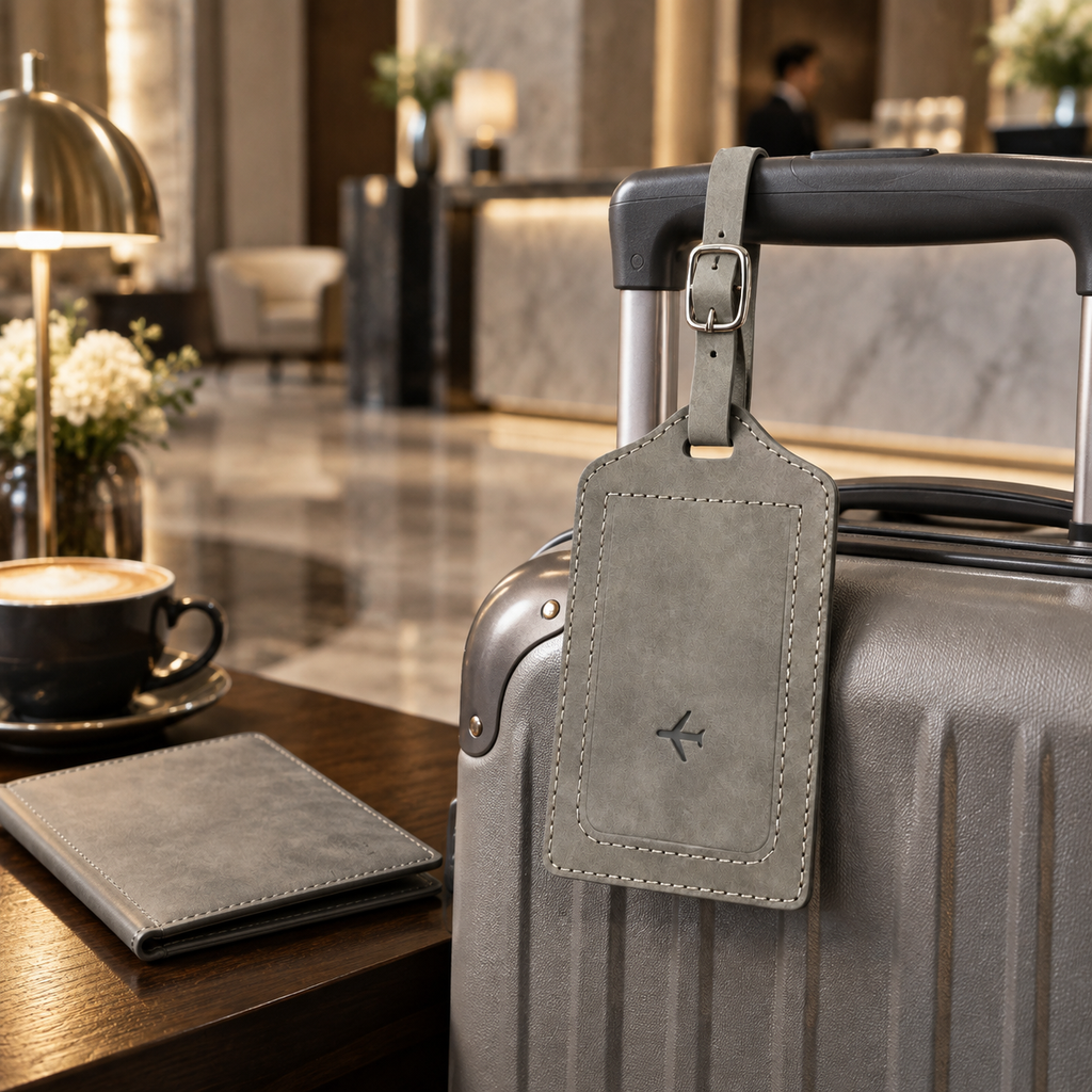 Gray PU Leather Luggage Tag