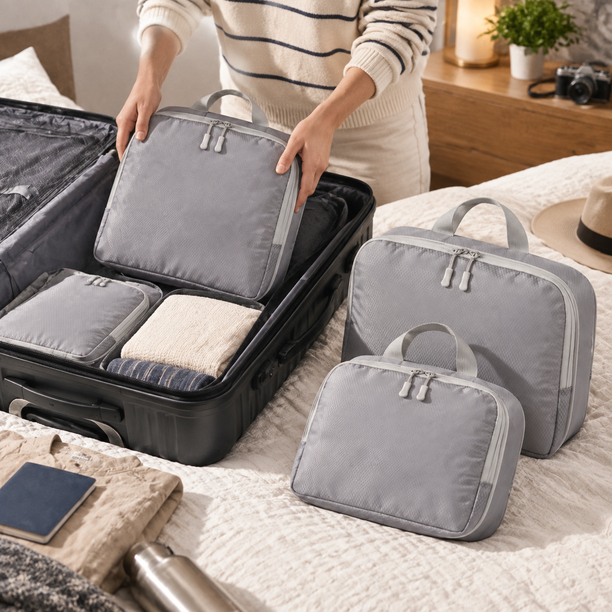 Gray 4-Piece Travel Compression Packing Cube Set