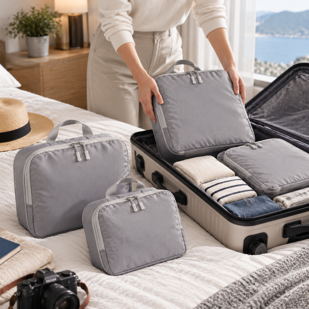 Gray 4-Piece Travel Compression Packing Cube Set