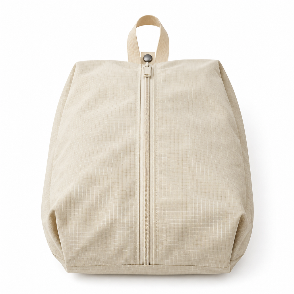 Beige Two-Compartment Travel Shoe Storage Bag