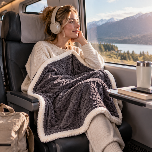 Dark Gray Double-Sided Jacquard Throw Blanket