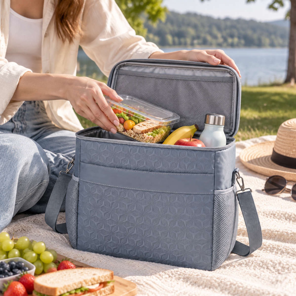 Gray Square Insulated Cooler Bag