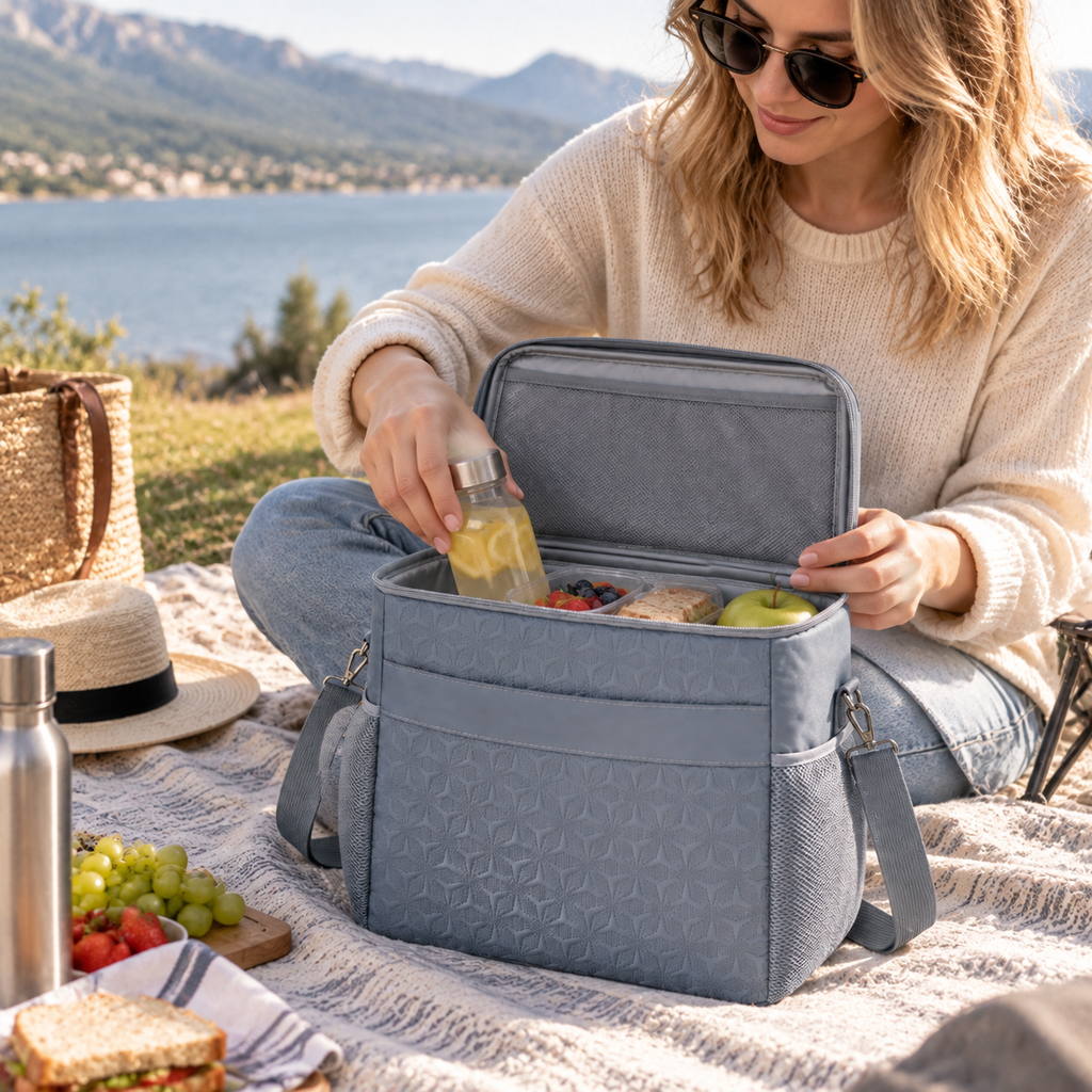 Gray Square Insulated Cooler Bag