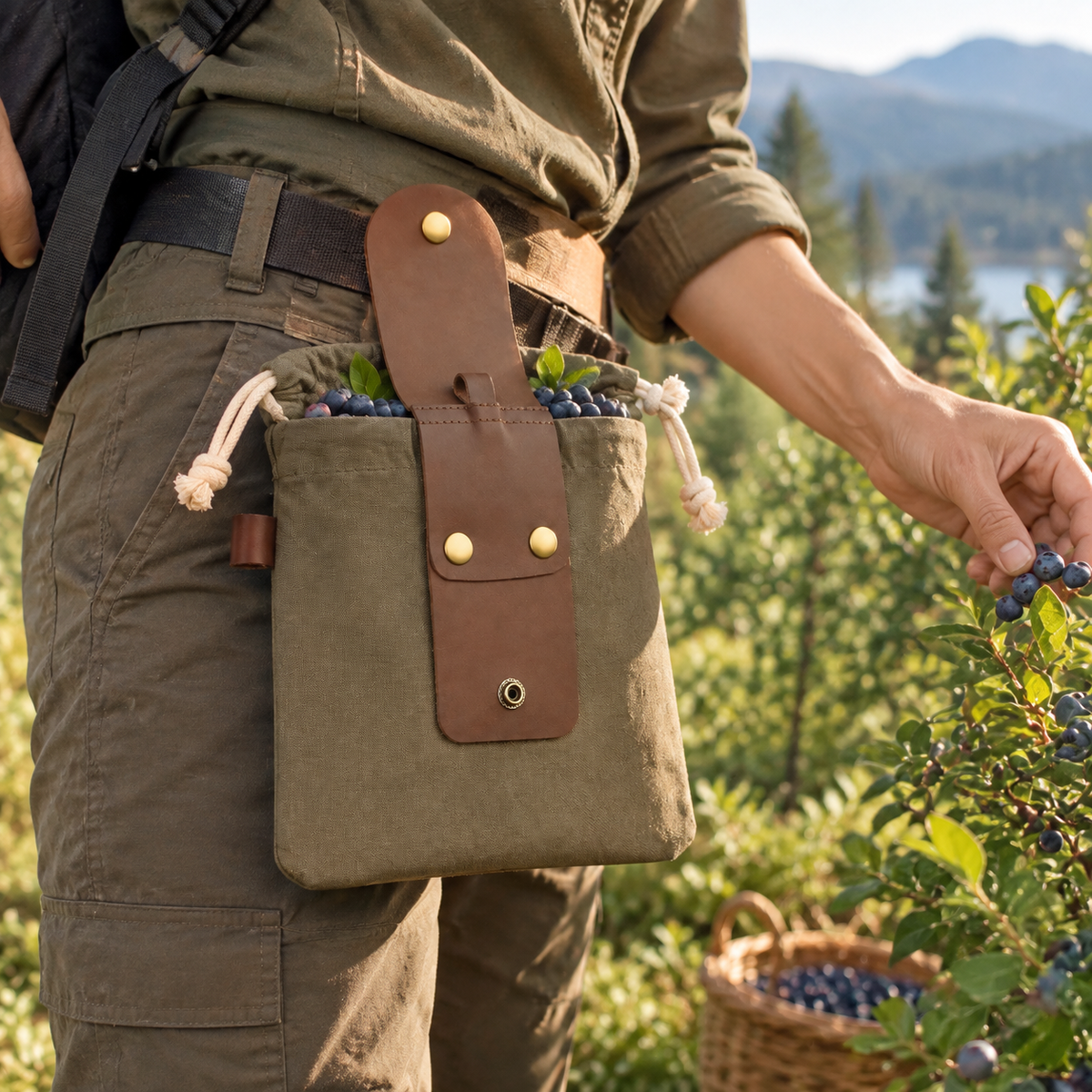 Khaki Pocket-Style Outdoor Foraging Bag
